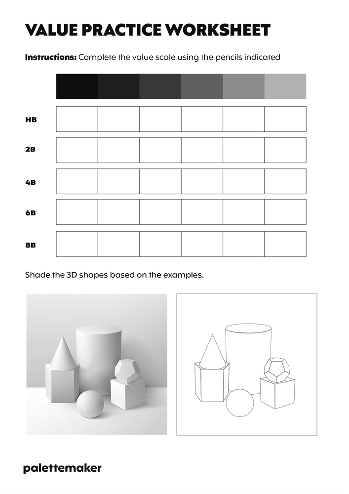 Value Scale and shading Worksheet PDF