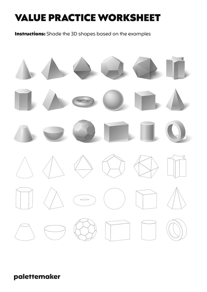 Value Pencil Practice 3D Shapes Shading PDF